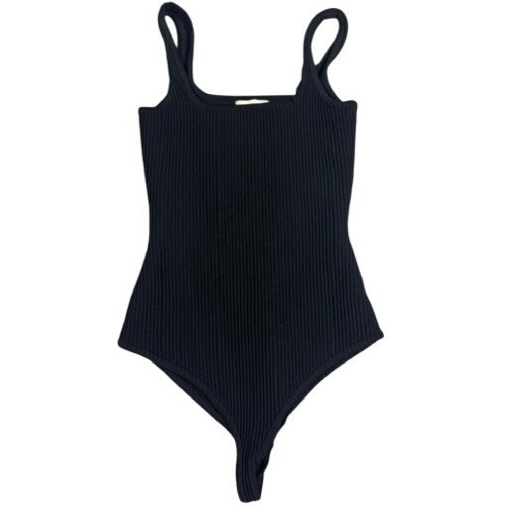 Altar'd State Bodysuit Womens XS Black Ribbed Knit Square Neck Sleeveless T7139